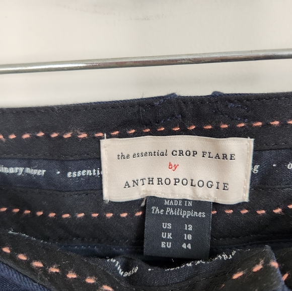 Anthropologie Essential Crop Flare Pants High Waisted Rise Navy Blue Stretch 12 - Picture 7 of 11